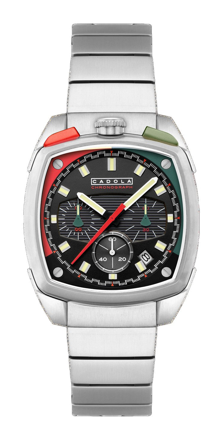 Taurus Chronograph Red & Green / Stainless Steel | Black Dial