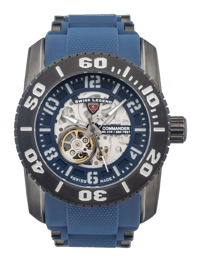 COMMANDER- SWISS MADE AUTOMATIC Gun IP Blue Strap | Blue Dial