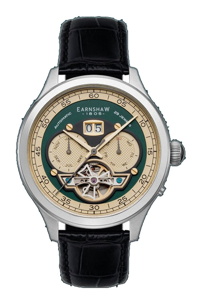 Baron Grand Date Calendar Open Heart Automatic Green / Leather | Green Dial
