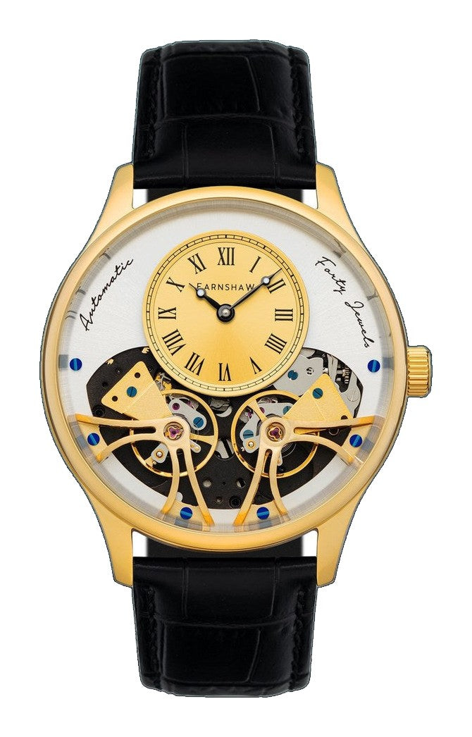 Thomas Earnshaw Scientists Faraday Double Barrel Automatic Gold / Leather | Gold Dial