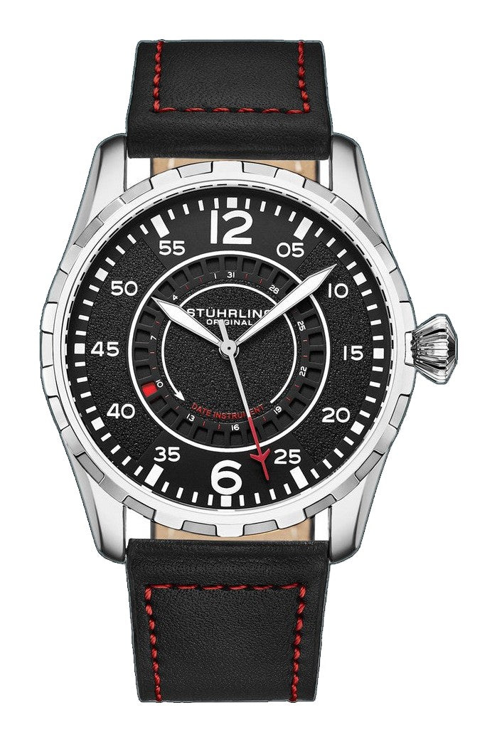Aviator 4002 Silver case/Leather strap/ Brass Dial | Black Dial