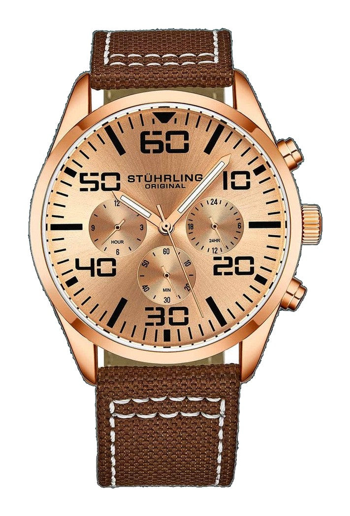 Aviator Rose Dial/ Brown Nylon | Rose Gold Dial
