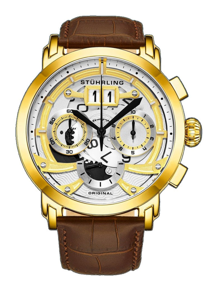 Monaco Brown/Leather/White Dial/Gold Case | White Dial
