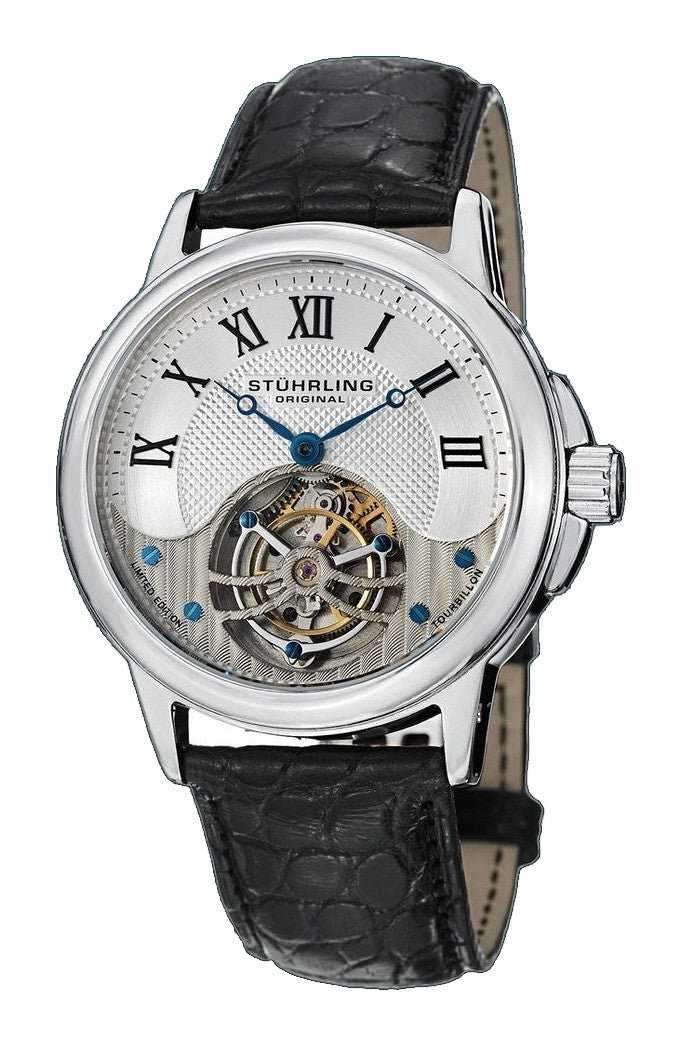 Tourbillon Silver case/Alligator strap/ Brass Dial | Silver Dial
