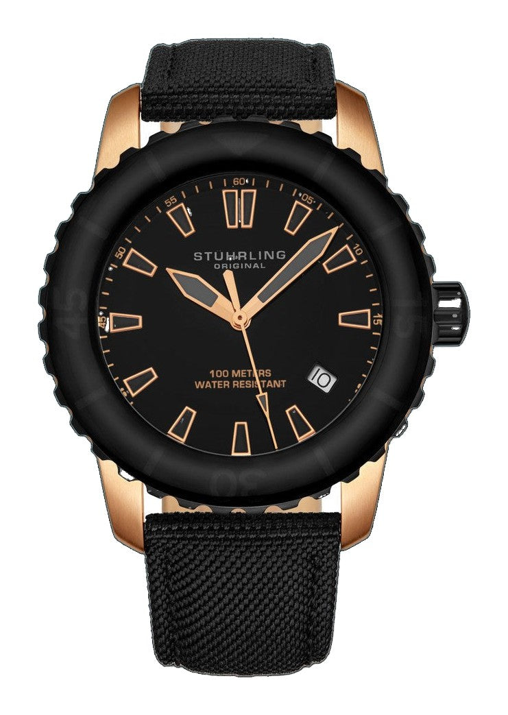 Aquadiver Black/Leather/Black Dial/Rose Case | Black Dial