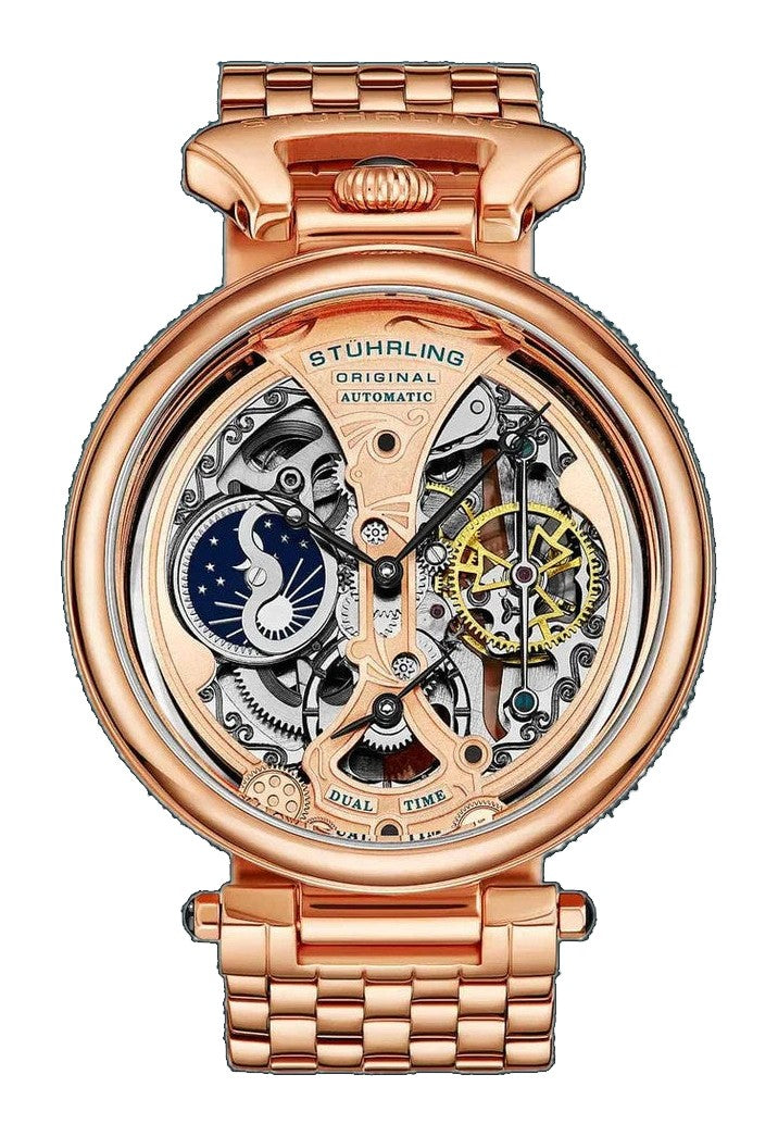 Emperor's Grandeur 4003 Dual Time Automatic 46mm Skeleton Rose/Stainless Steel | Rose / Salmon Dial