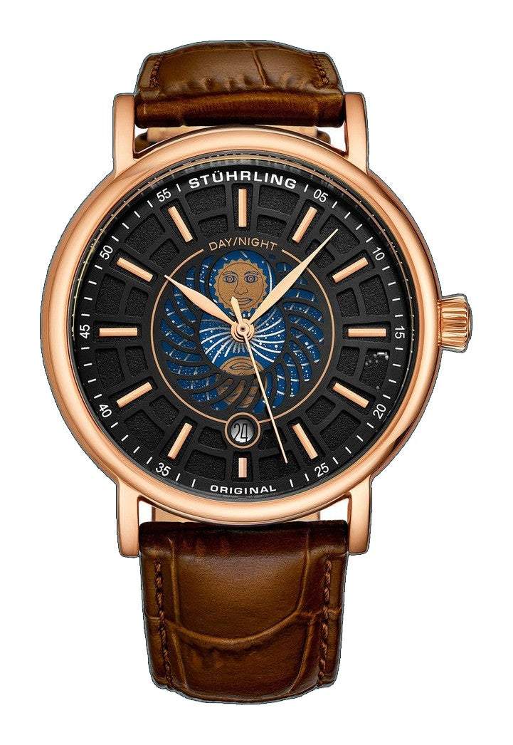 Symphony Rose Gold case/Leather strap/ Brass Dial | Black Dial