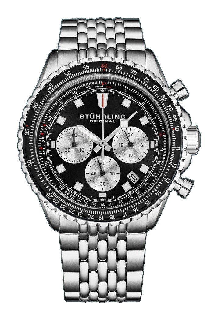 Japanese Chronograph RaceWay 44mm Quartz Watch Black/Stainless Steel | Black Dial