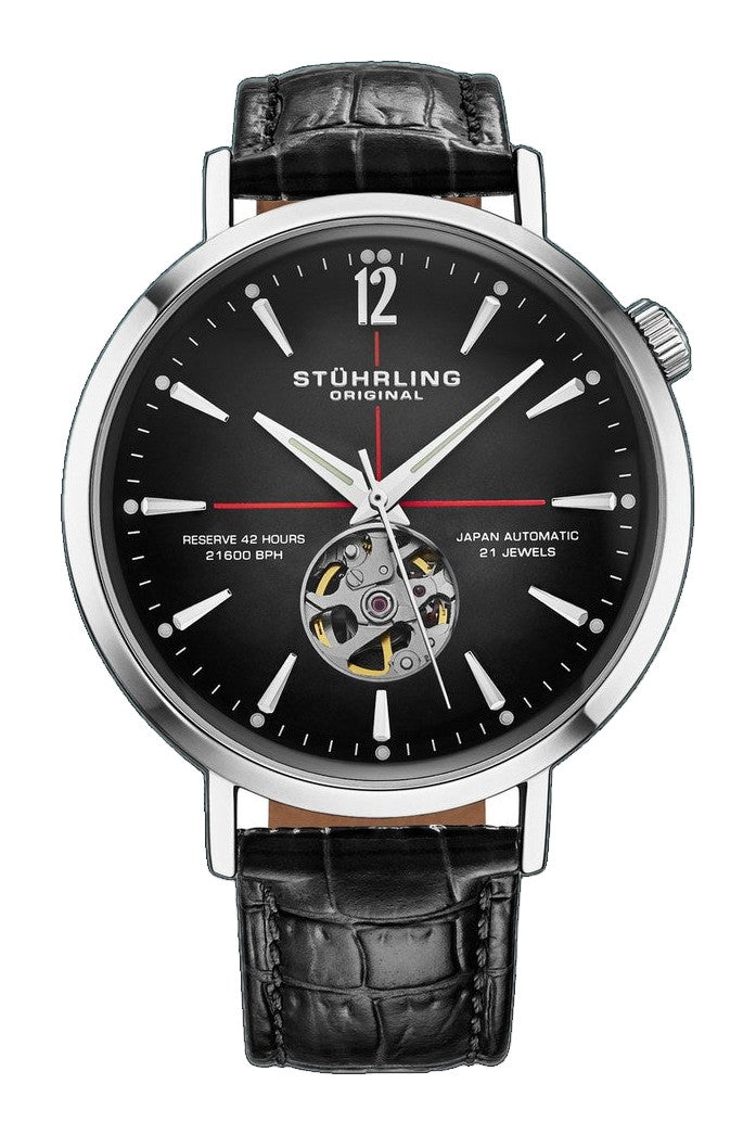 Quasar Skeleton Automatic 42mm Black/Leather | Black Dial