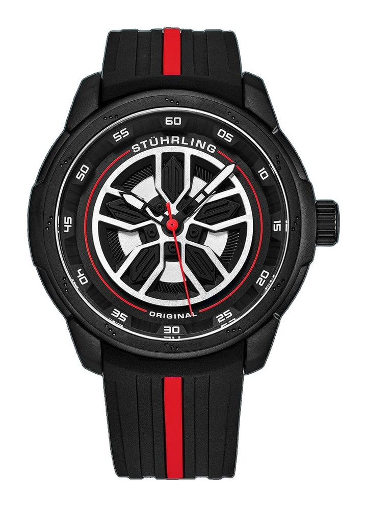 Aviator Black and red/Rubber/Black/Silver Dial/Black Case | Black Dial