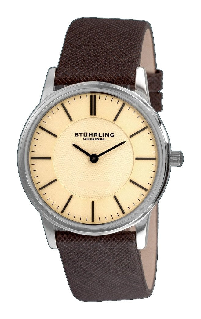 Symphony 238 Silver case/Leather strap/ Brass Dial | Champagne Dial