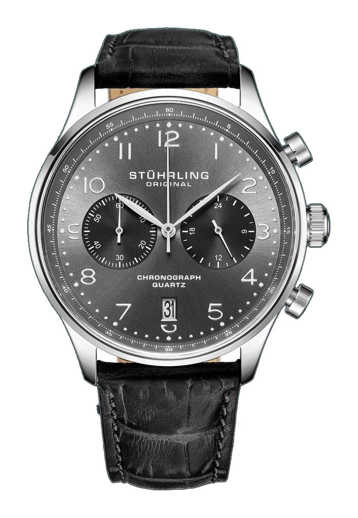 GR1-Q Quartz 42mm Chronograph Black/Leather | Gunmetal Dial