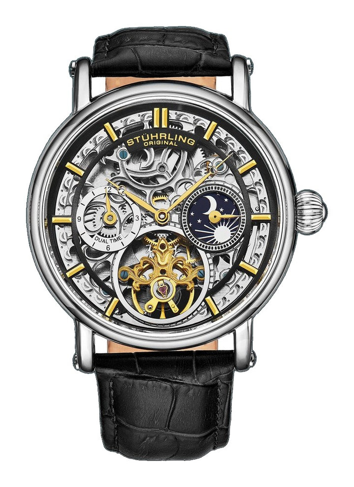 Legacy Automatic 43mm Skeleton Silver Case/ Black Leather Strap | Black Dial