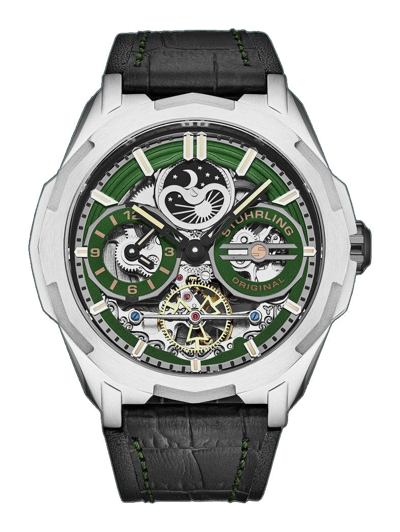 Dual Time Automatic Navigator 46mm Skeleton Green/Leather | Green Dial