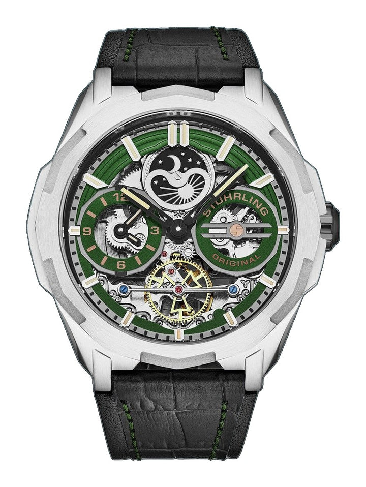 Dual Time Automatic Navigator 46mm Skeleton Green/Leather | Green Dial