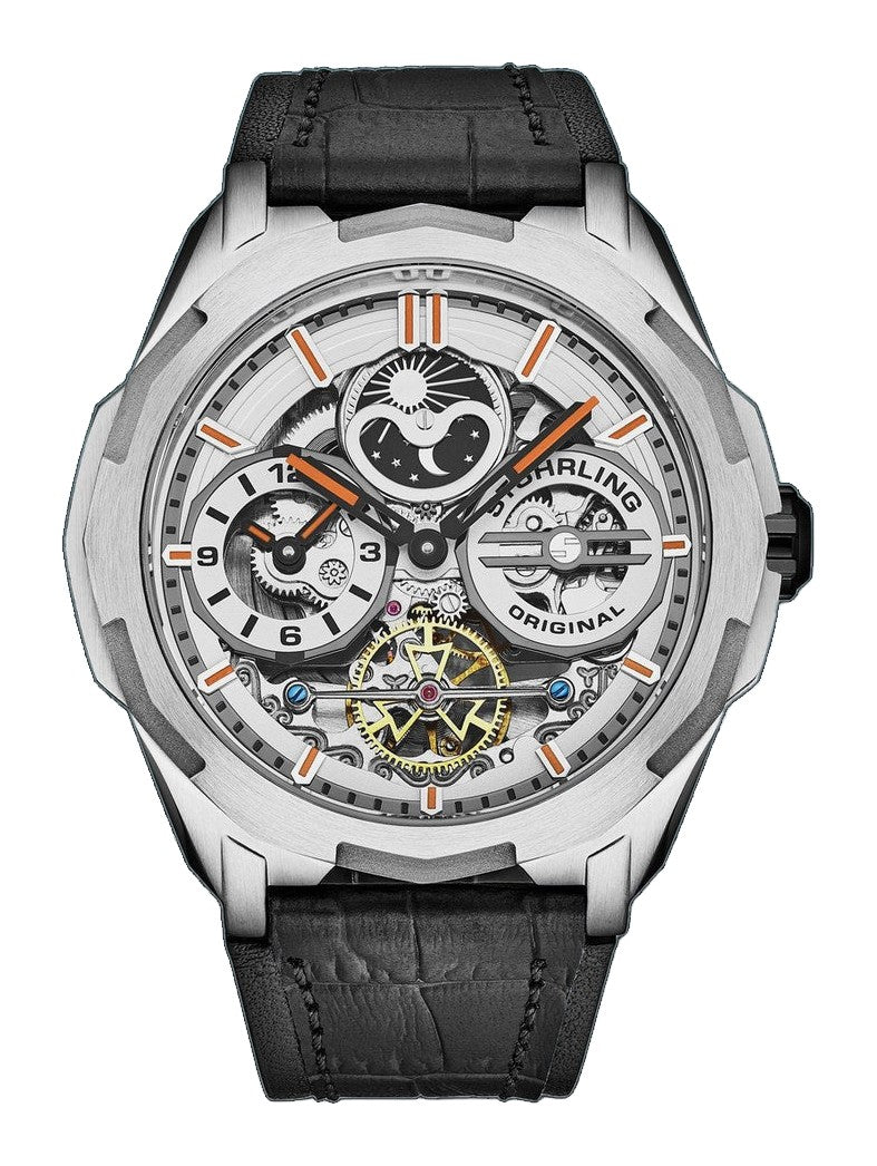 Dual Time Automatic Navigator 46mm Skeleton Silver/Leather | Silver Dial