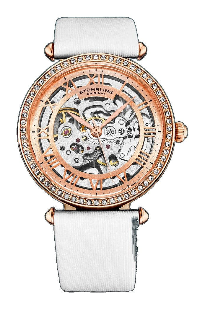 Luxe Automatic Skeleton White/Leather | Rose Dial