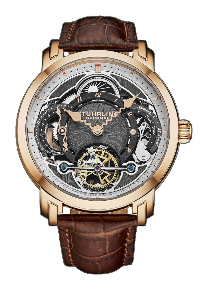 Legacy Dual Time Skeleton Leather | Gunmetal Dial