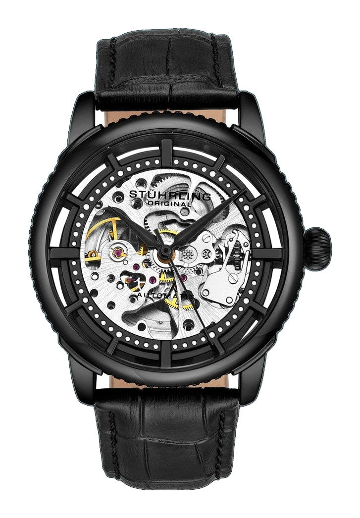 Legacy Automatic Black Skeleton Watch Black/Leather | Black Dial