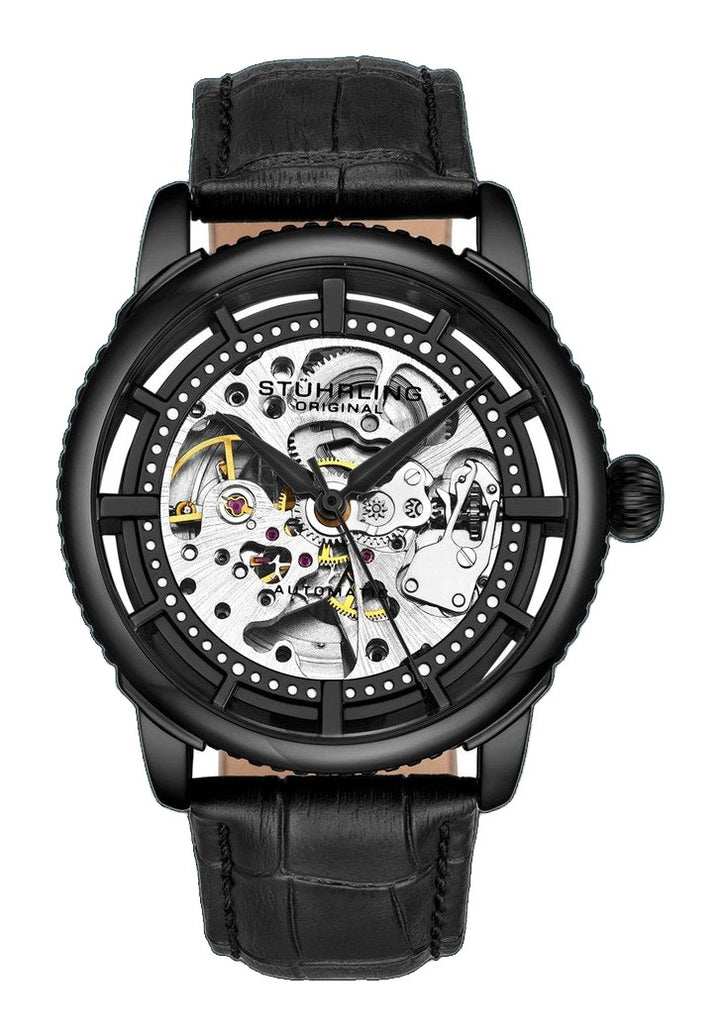 Legacy Automatic Black Skeleton Watch Black/Leather | Black Dial