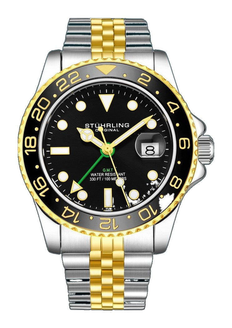 Aquadiver GMT Two Tone / Black + Gold Bezel | Black Dial