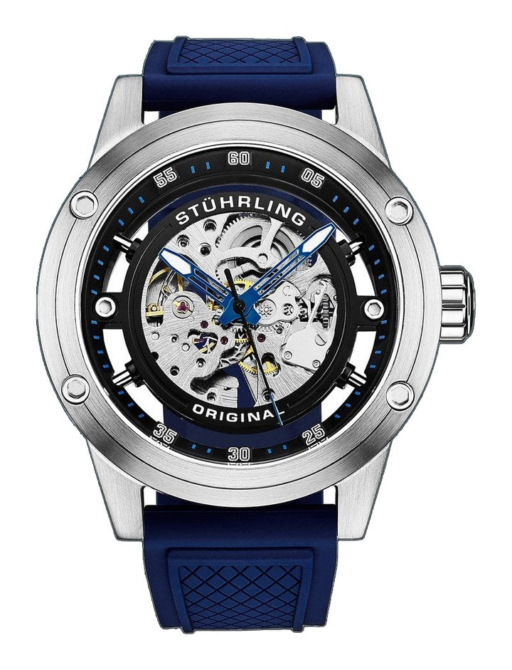Automatic 50mm Skeleton Blue/Silver | Black Dial