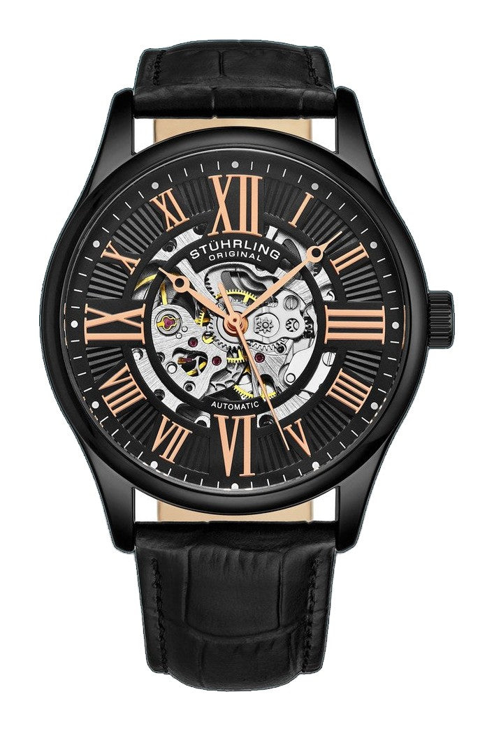 Atrium 3942 Automatic 42mm Skeleton Black/Leather | Black Dial