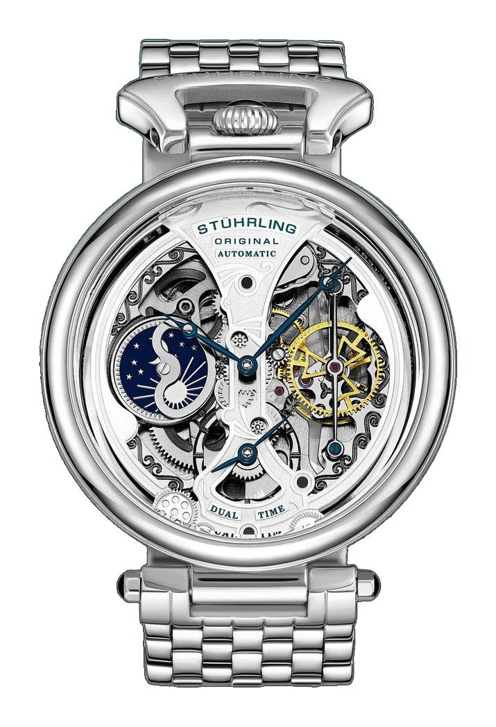Emperor's Grandeur Dual Time Automatic 46mm Skeleton Silver/Stainless Steel | Silver Dial