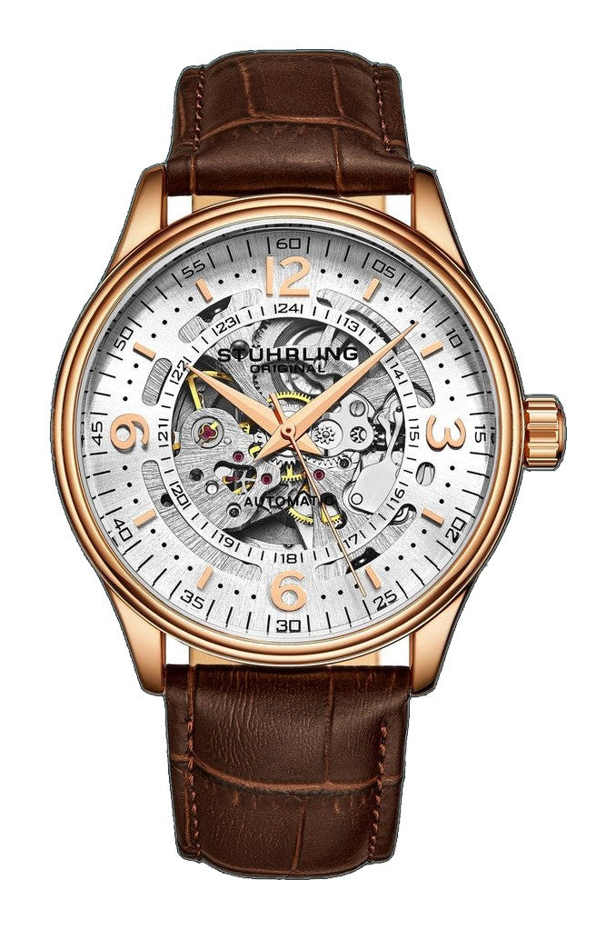 Denmark Automatic Skeleton Watch Brown/Leather | White Dial