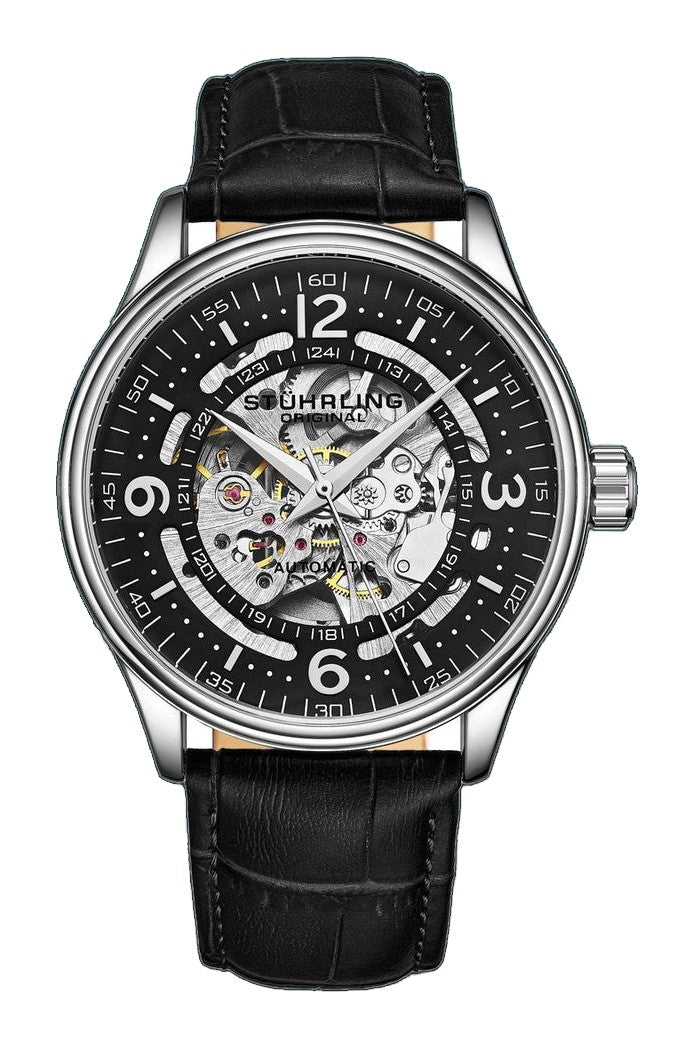 Denmark Automatic Skeleton Watch Black/Leather | Black Dial