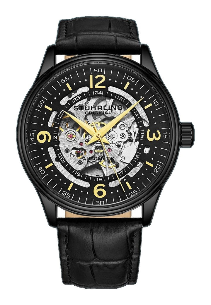 Denmark 3947 Automatic 42mm Skeleton Black Black/Leather | Black Dial