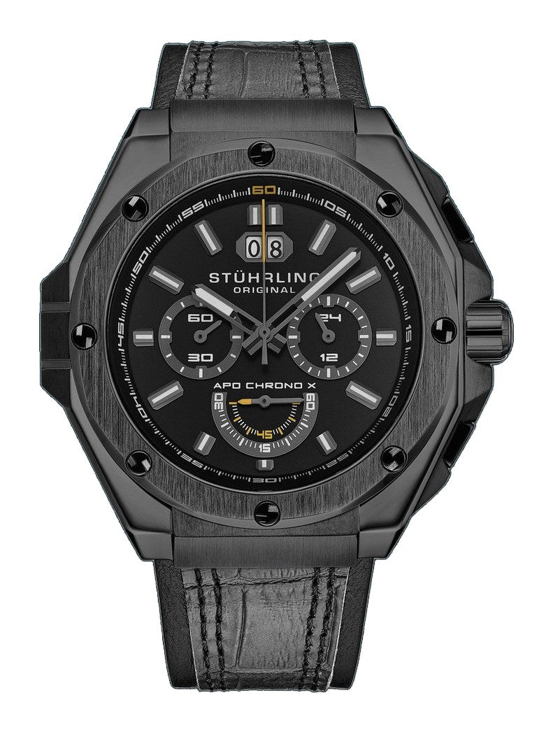 Mens Sport Watch Grey/Leather | Black Dial