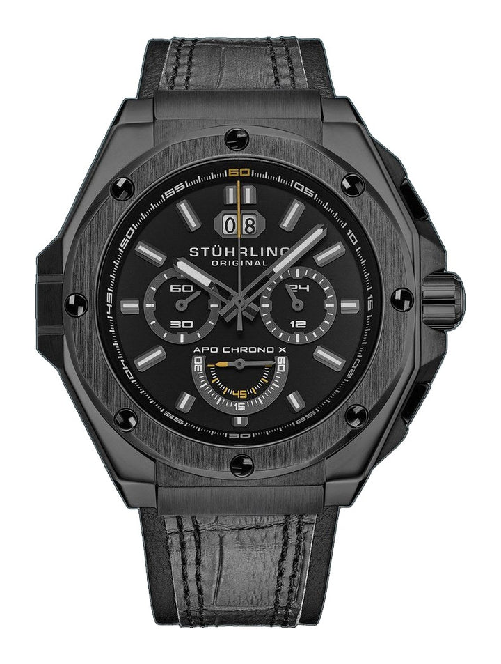 Mens Sport Watch Grey/Leather | Black Dial
