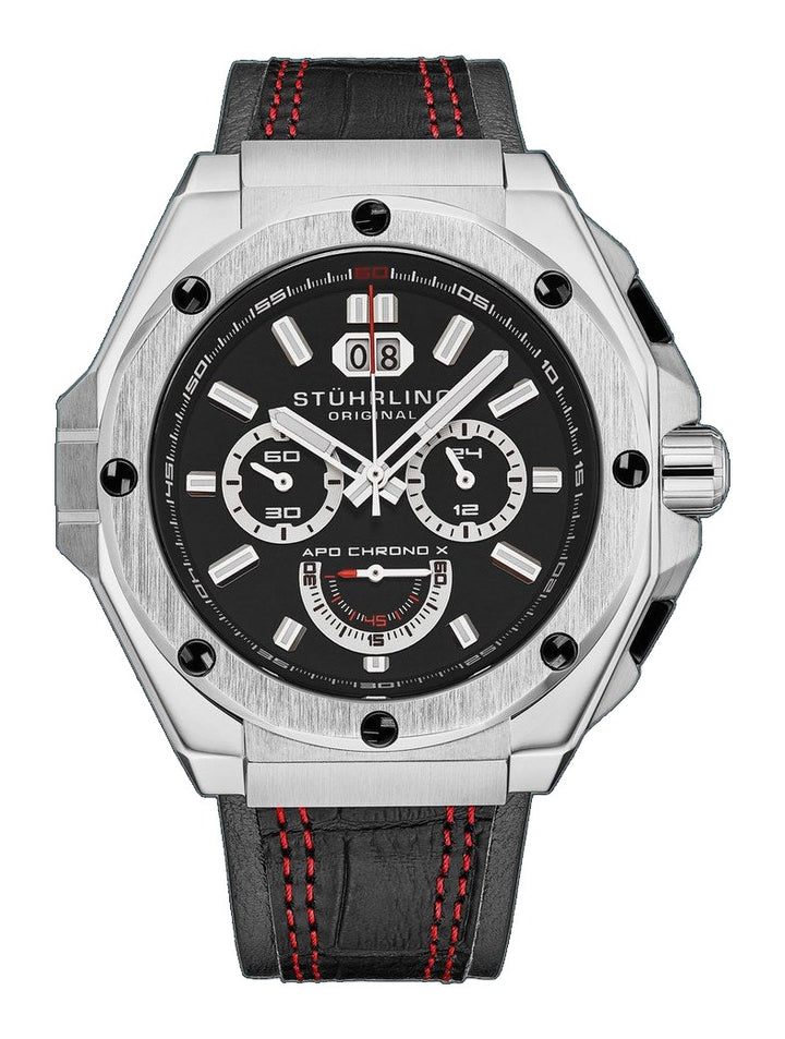 Mens Sport Watch Black/Leather | Black Dial