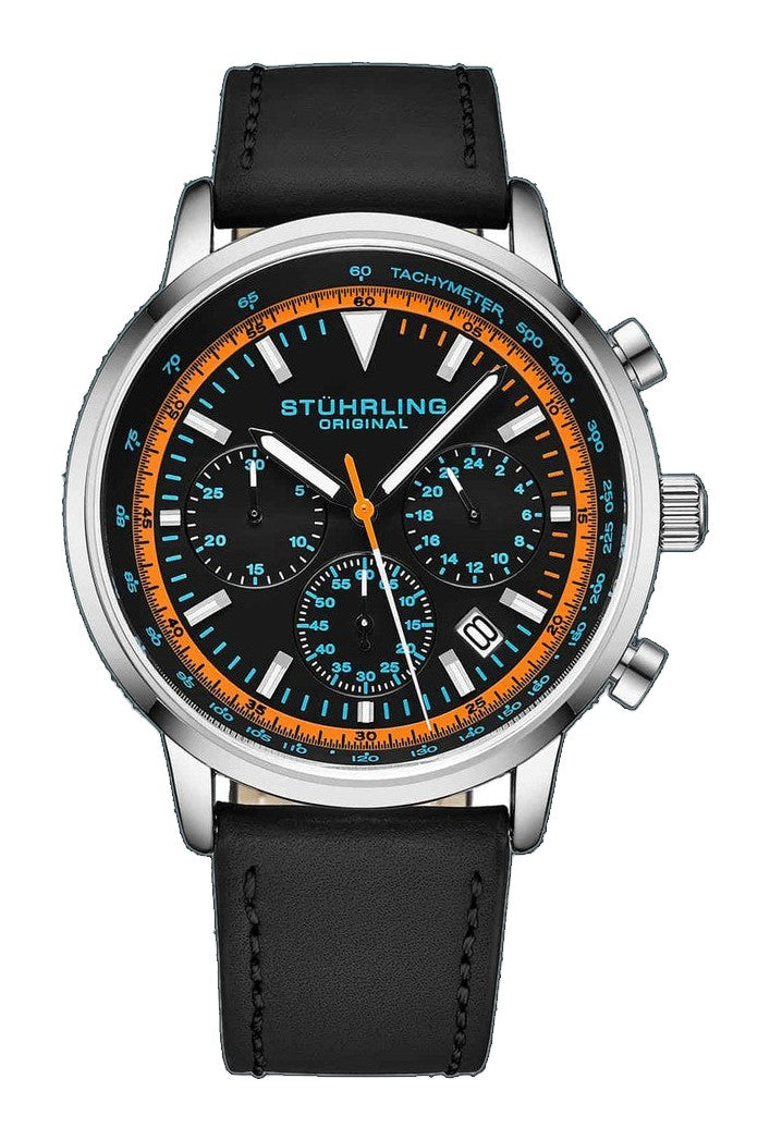 Monaco Black Dial / Black Leather Orange Blue | Black Dial