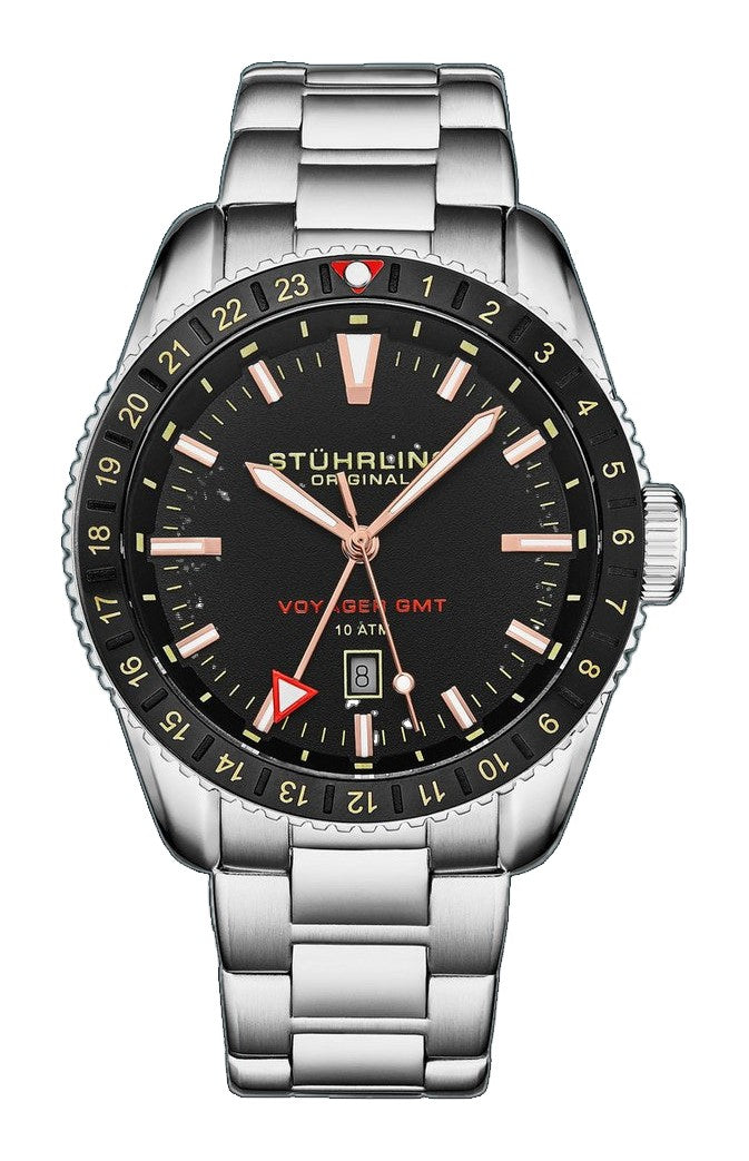 Voyager GMT 4017 Quartz GMT 42mm Diver Silver/Stainless Steel | Black Dial