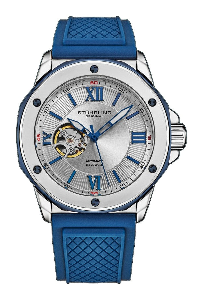Edwardian Automatic 44mm Skeleton Blue/Silver | Silver Dial