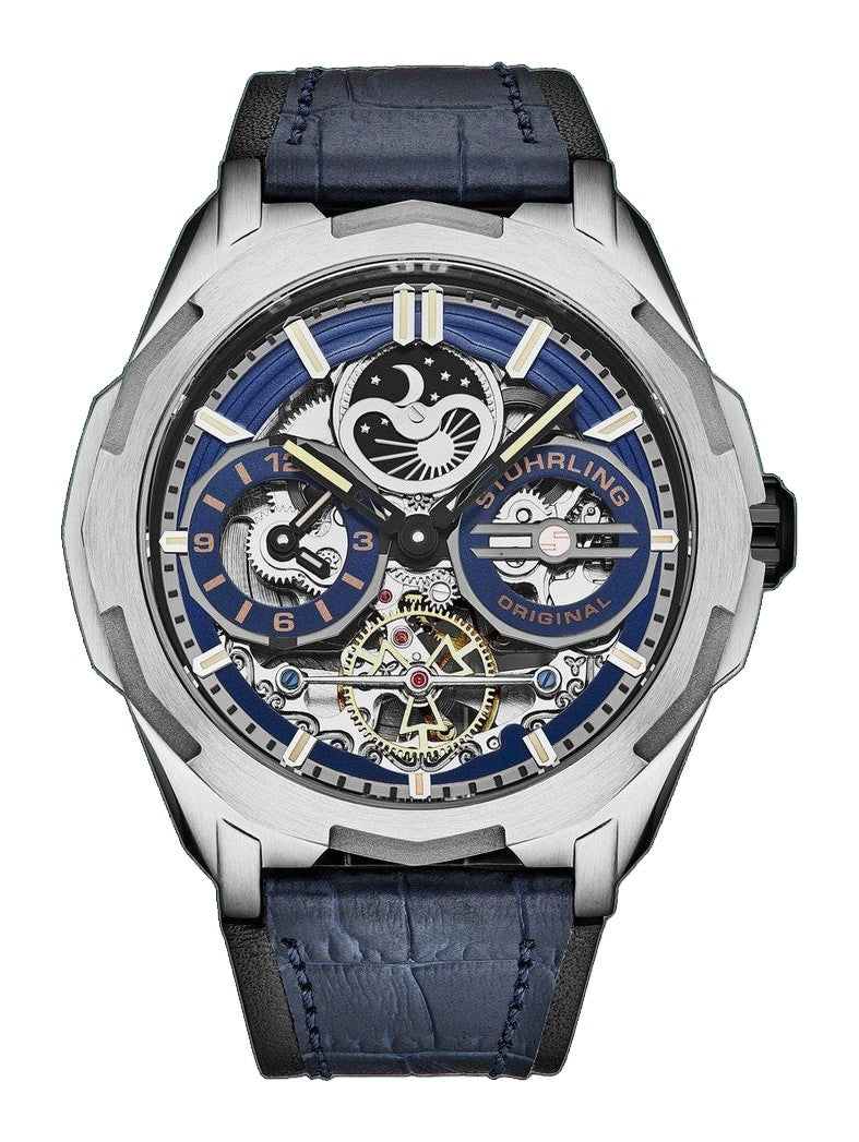 Dual Time Automatic Navigator 46mm Skeleton Blue/ Leather | Blue Dial