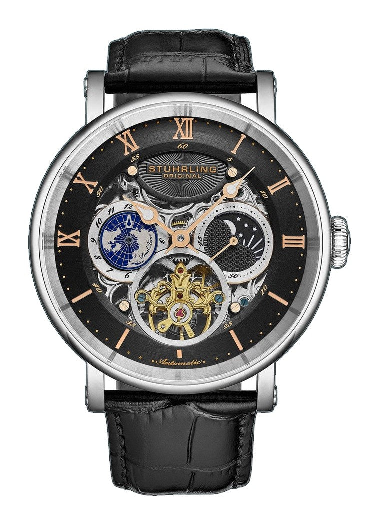 Dual Time Automatic Majestic 47mm Skeleton Black/Leather | Black Dial
