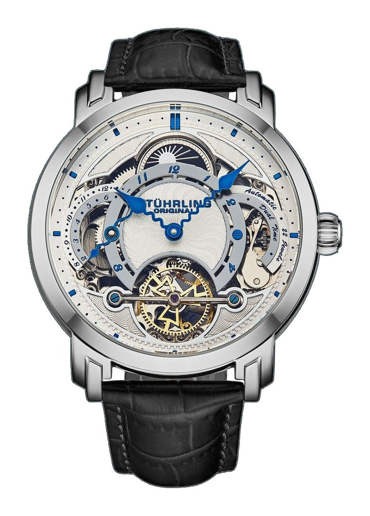 Legacy Dual Time Skeleton Watch Black/Leather | White Dial
