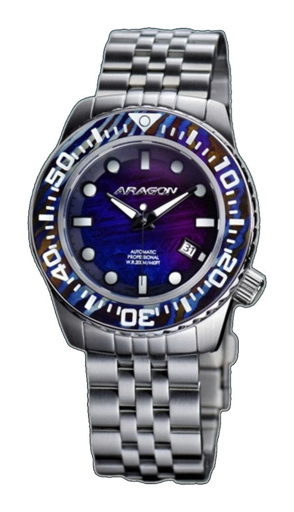 EVO Meteorite Swiss Automatic Limited Edition Titanium Damascus Bezel - Blue | Dark Blue Dial