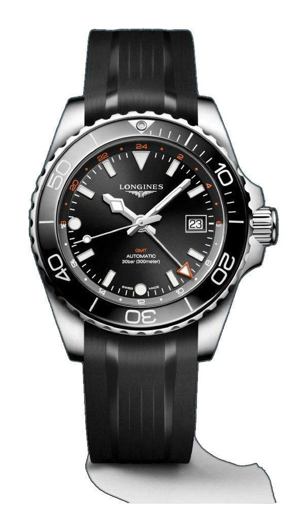 HYDROCONQUEST GMT Black / Rubber | Black Dial