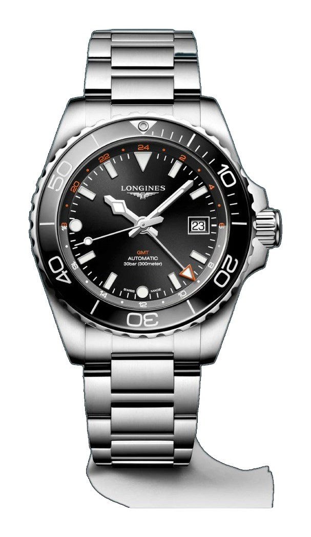 HYDROCONQUEST GMT Black / Stainless Steel | Black Dial