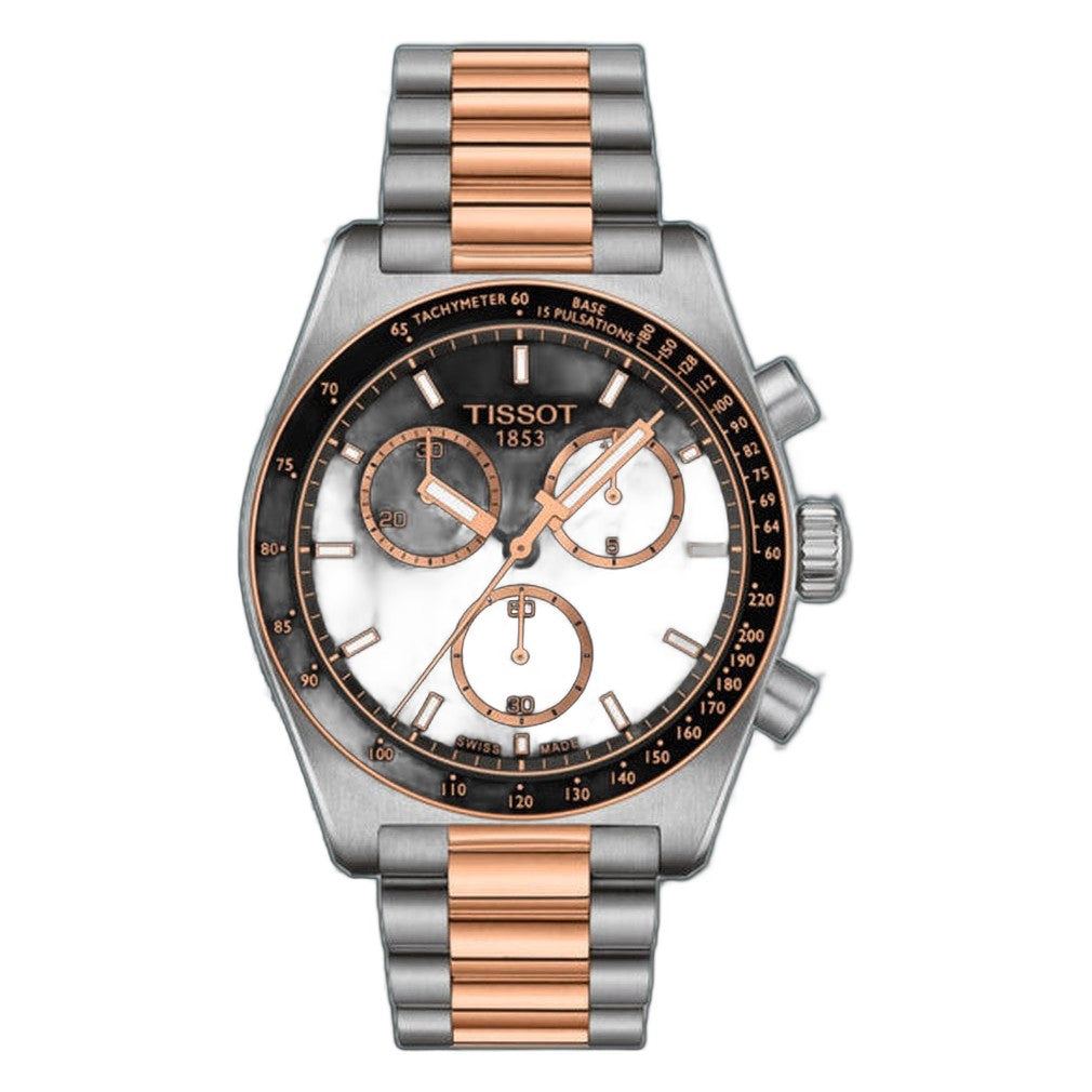 Tissot PR516 Quartz Chronograph Silver-tone / Rose Gold Black Dial