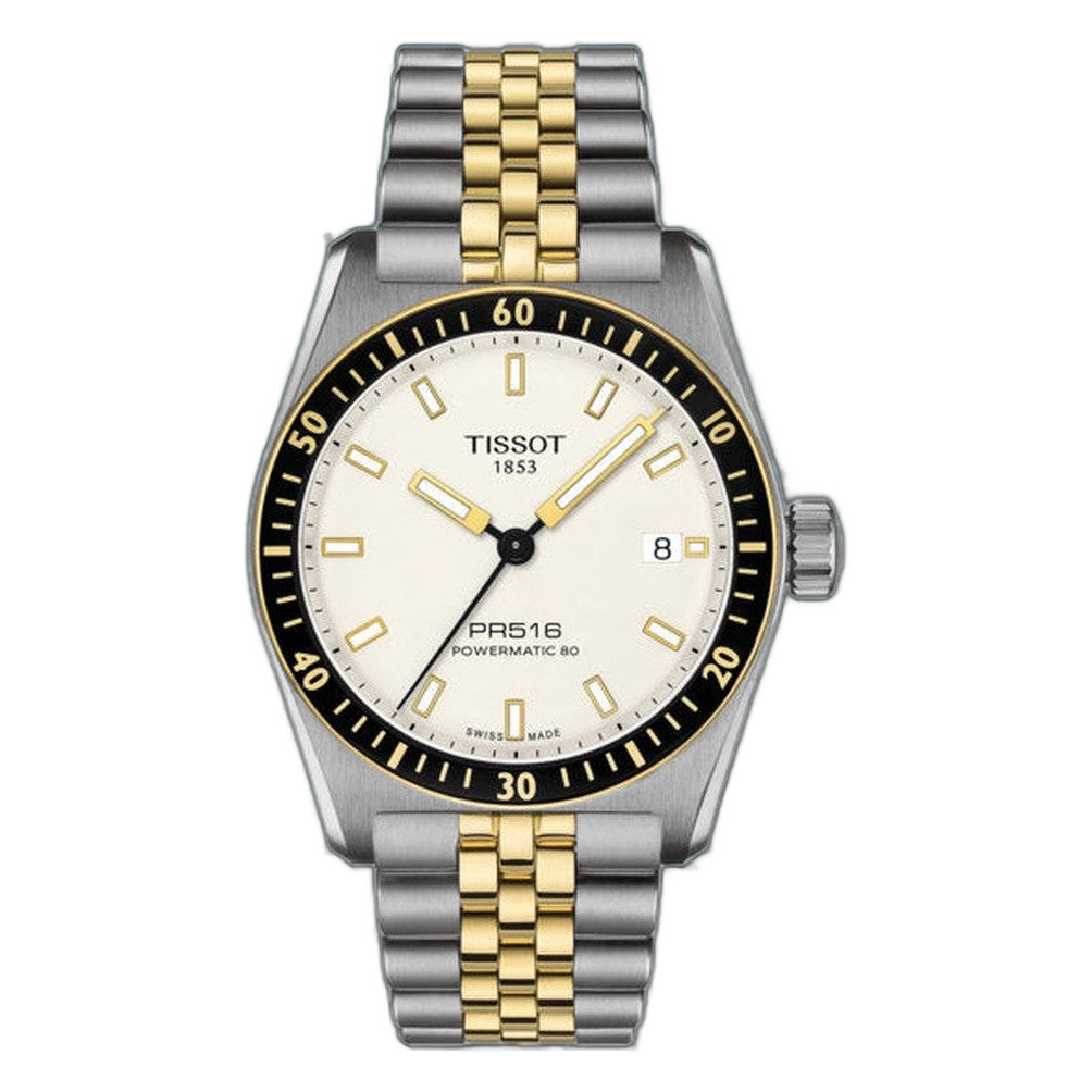 Tissot PR516 POWERMATIC 80 Silver-tone/ Yellow Gold White Dial