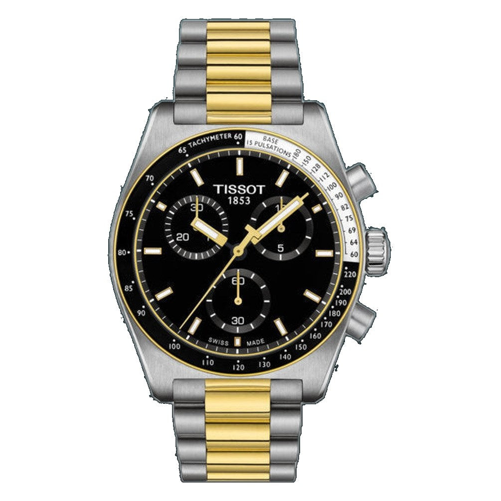 Tissot PR516 Chronograph Silver-tone/ Yellow Gold Black Dial