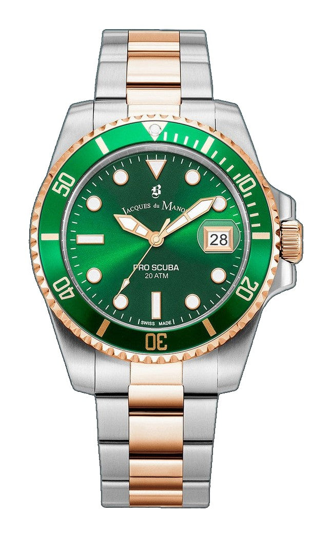 Pro Scuba 43mm Green dial, bicolor rose-stainless steel bracelet, unidirectional rotating bezel Green Dial
