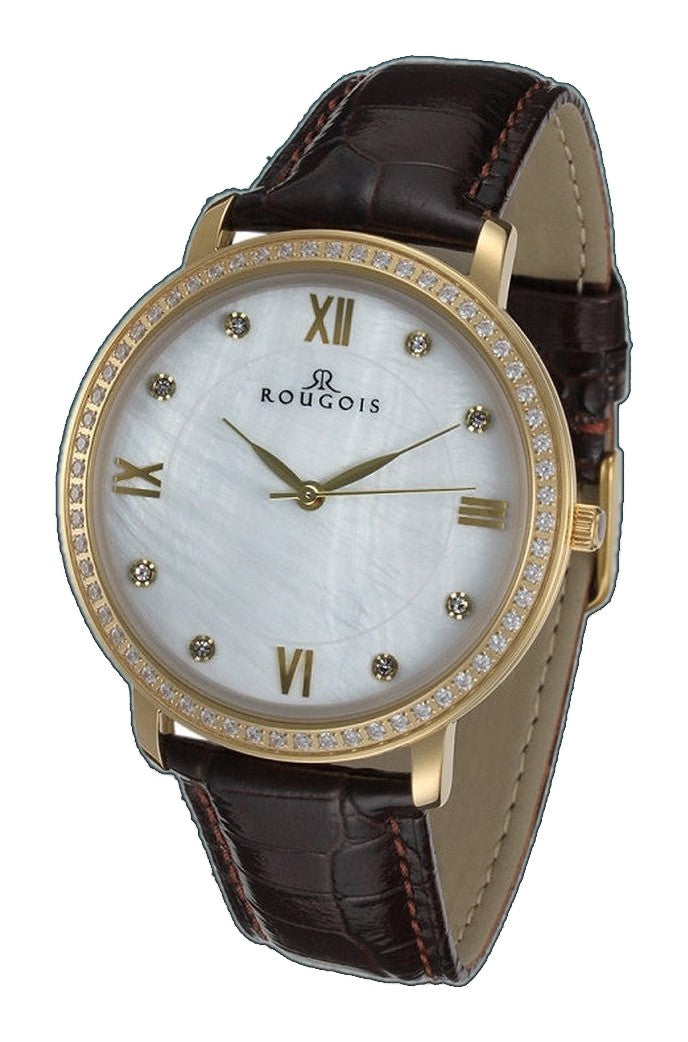 Covington  Series brown band/gold white | White Dial