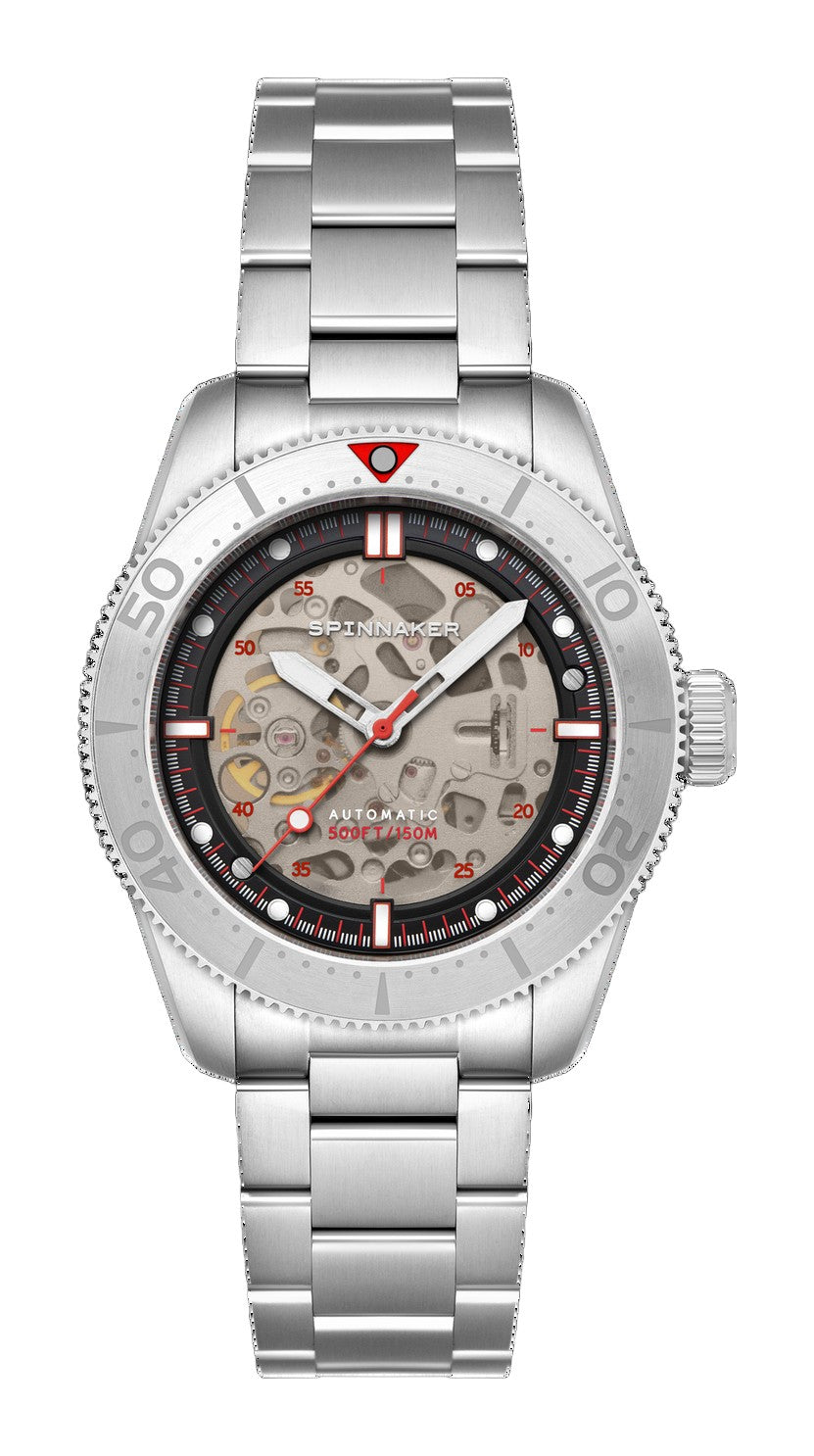 Croft 42 Skeleton Automatic Silver & Red / Stainless Steel | Black Dial