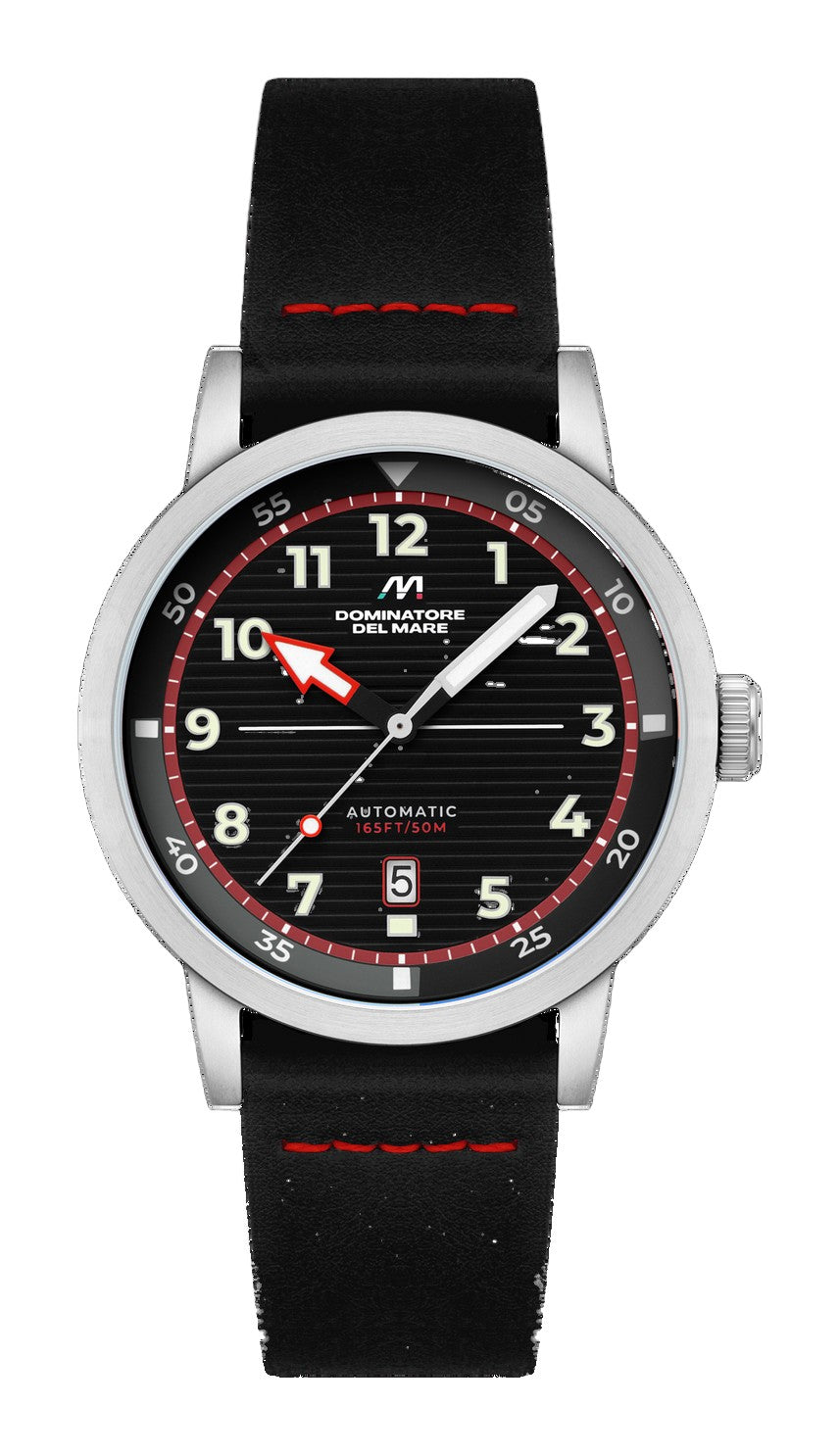 Camogli Automatic Black / Black & Red Leather | Black Dial